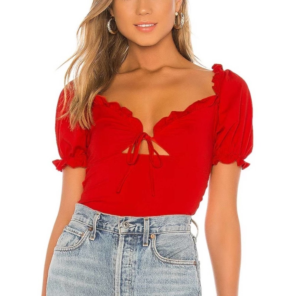 NWT superdown Alexia Tie Front Bodysuit in Red XXS